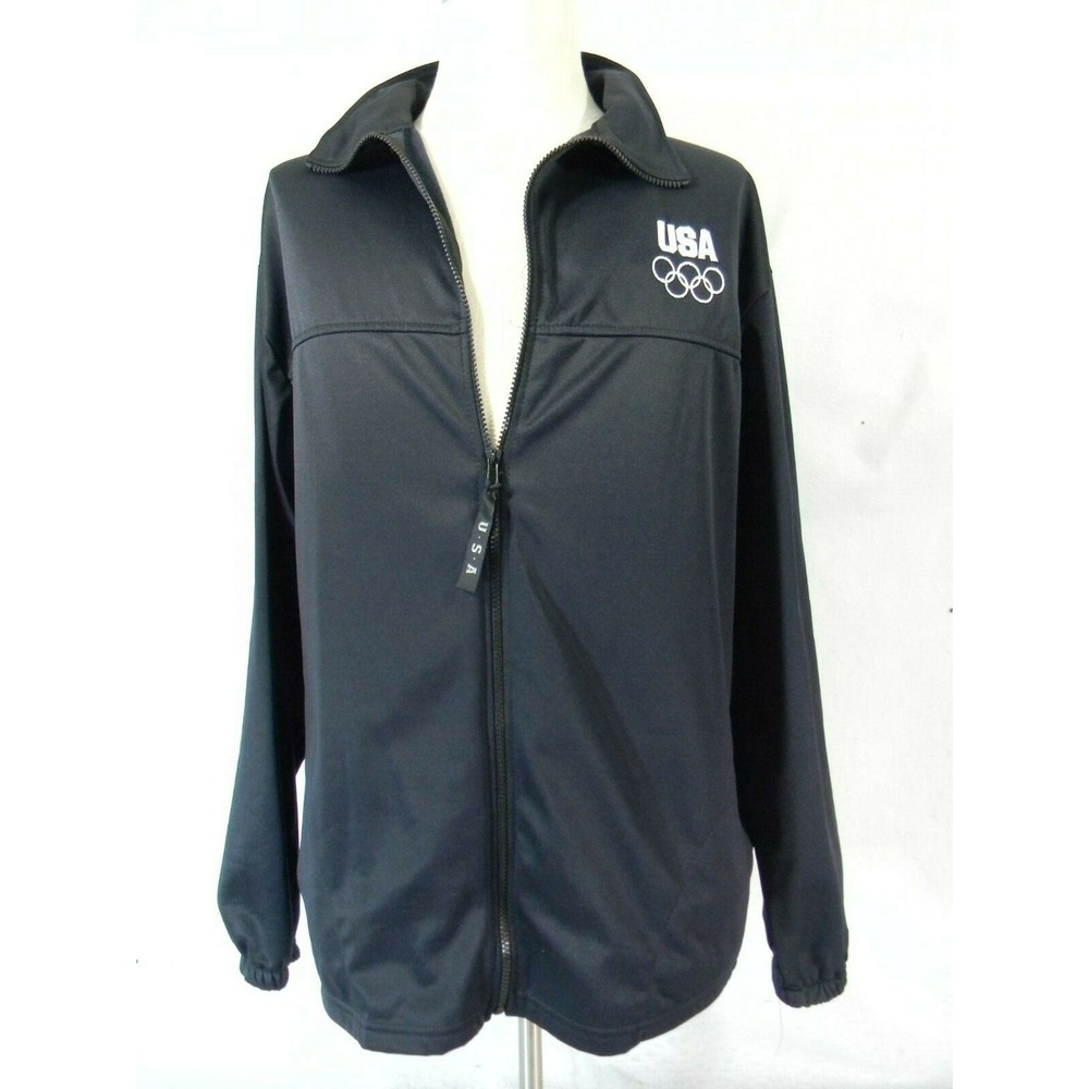 USA Olympics Track Jacket Men 2XL Black Vintage USA Olympic Warm-Up Satin Finish